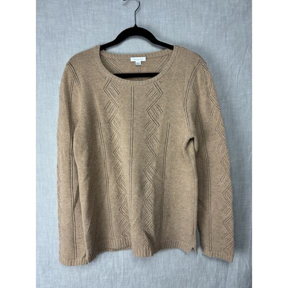 Garnet Hill Beige Crochet Cashmere Sweater Womens Large - Picture 2 of 6